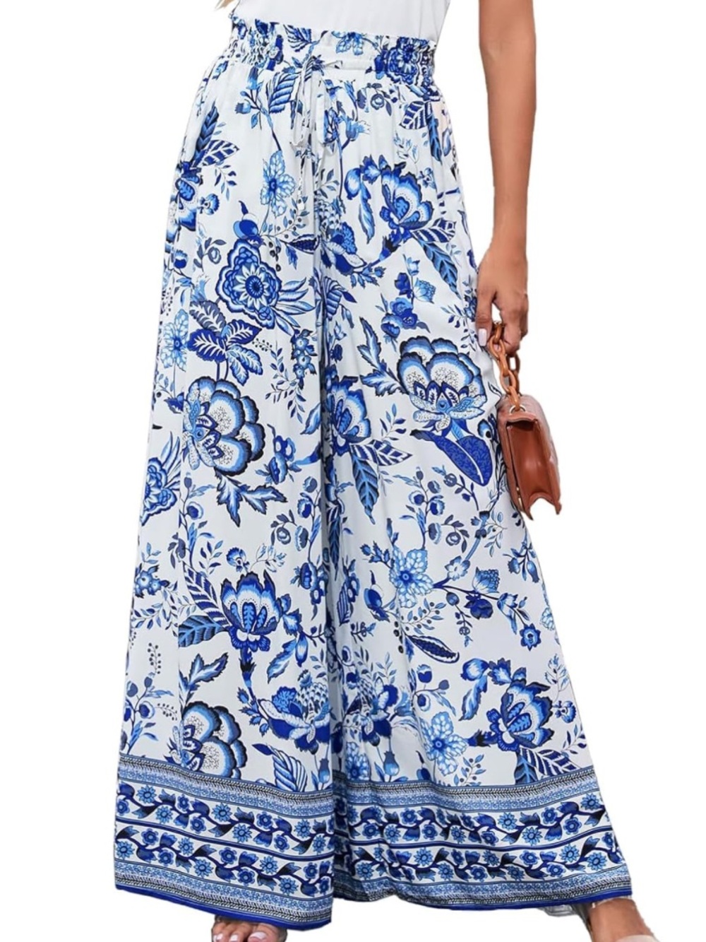Women's Blue Floral Extra Wide-Leg Pants
